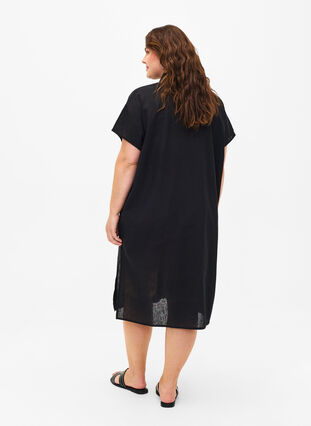 Langes Hemd aus Baumwollmischung mit Leinen, Black, Model image number 1