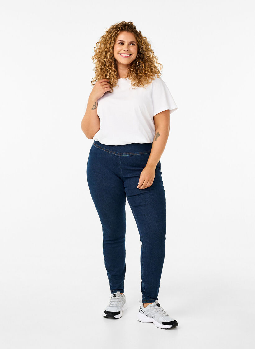 Dehnbare Jeggings mit hoher Taille, Dark Blue, Model image number 0