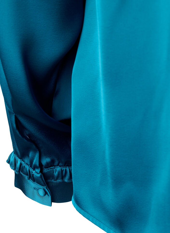  Hemdbluse aus Satin mit Rüschen, Shaded Spruce, Packshot image number 3
