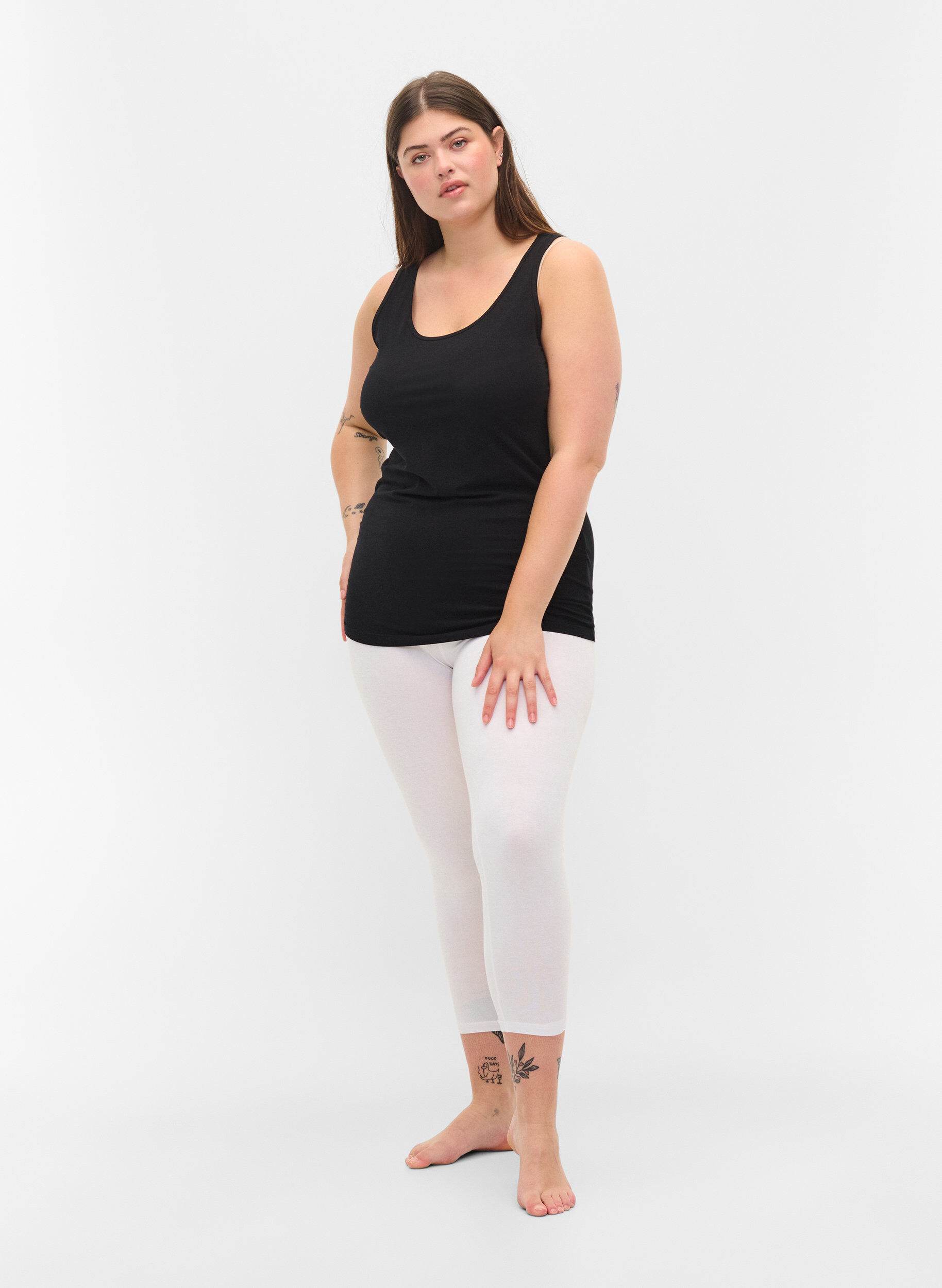 Zizzi Basic 3/4-Leggings , Bright White, Model image number 0