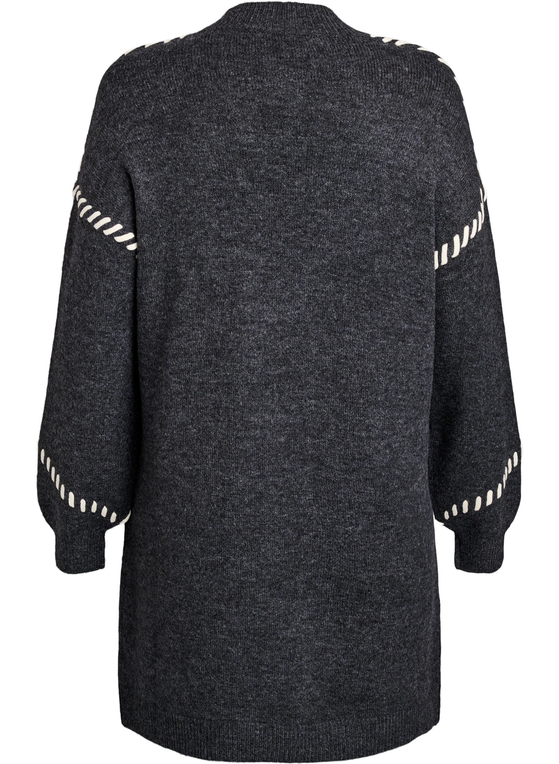 Zizzi Strickkleid mit Kontrastn&auml;hten, Grau, Packshot image number 1