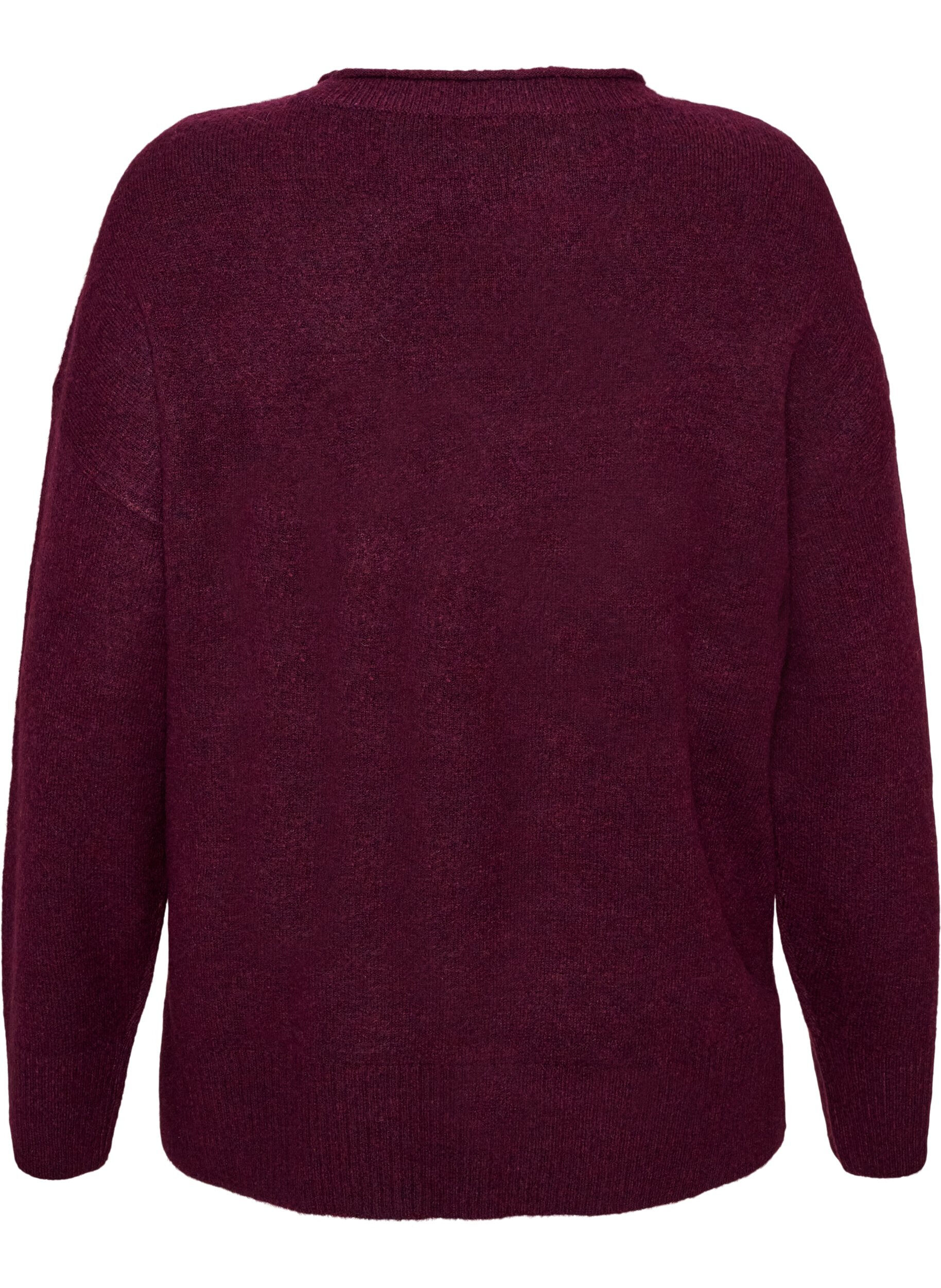 ZizziStrickbluse mit V-f&ouml;rmigem Rippenmuster und Schlitzen, Rot, Packshot image number 1