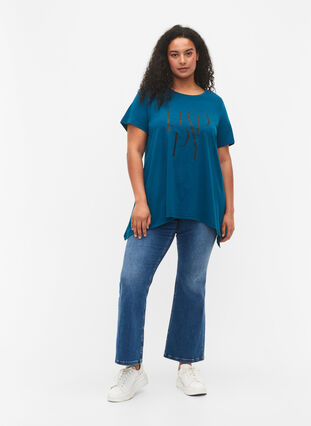 T-Shirt aus Baumwolle mit Textdruck, Blue Coral HAPPY, Model image number 2