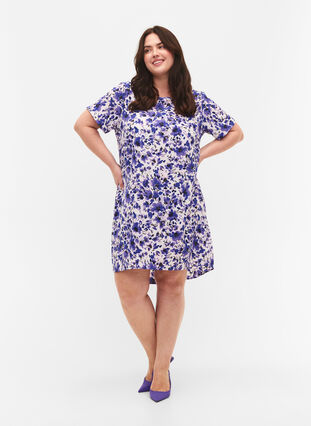 Bedrucktes Kleid mit kurzen Ärmeln, Purple Small Flower, Model image number 2