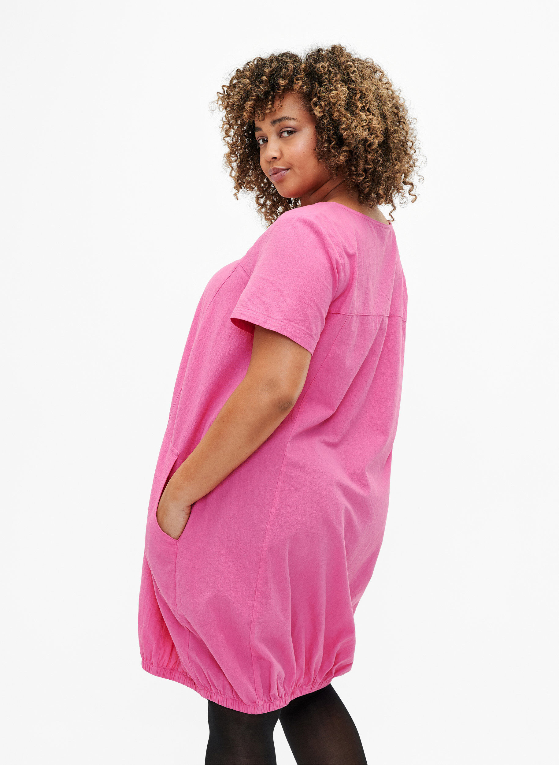 Zizzi Kurzarm Kleid aus Baumwolle, Pink, Model image number 2