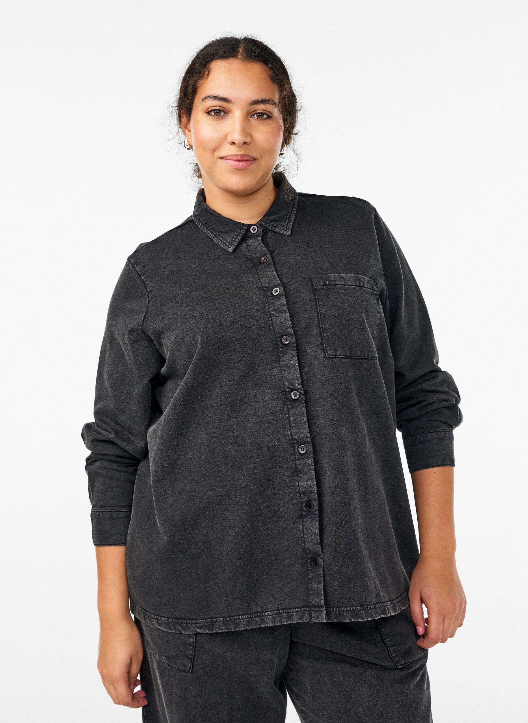 Shirt aus Sweatstoff mit Washed-Effekt, Grau, Model