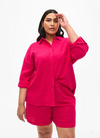 Kurze Hosen mit Taschen aus Baumwoll-Musselin, Bright Rose, Model