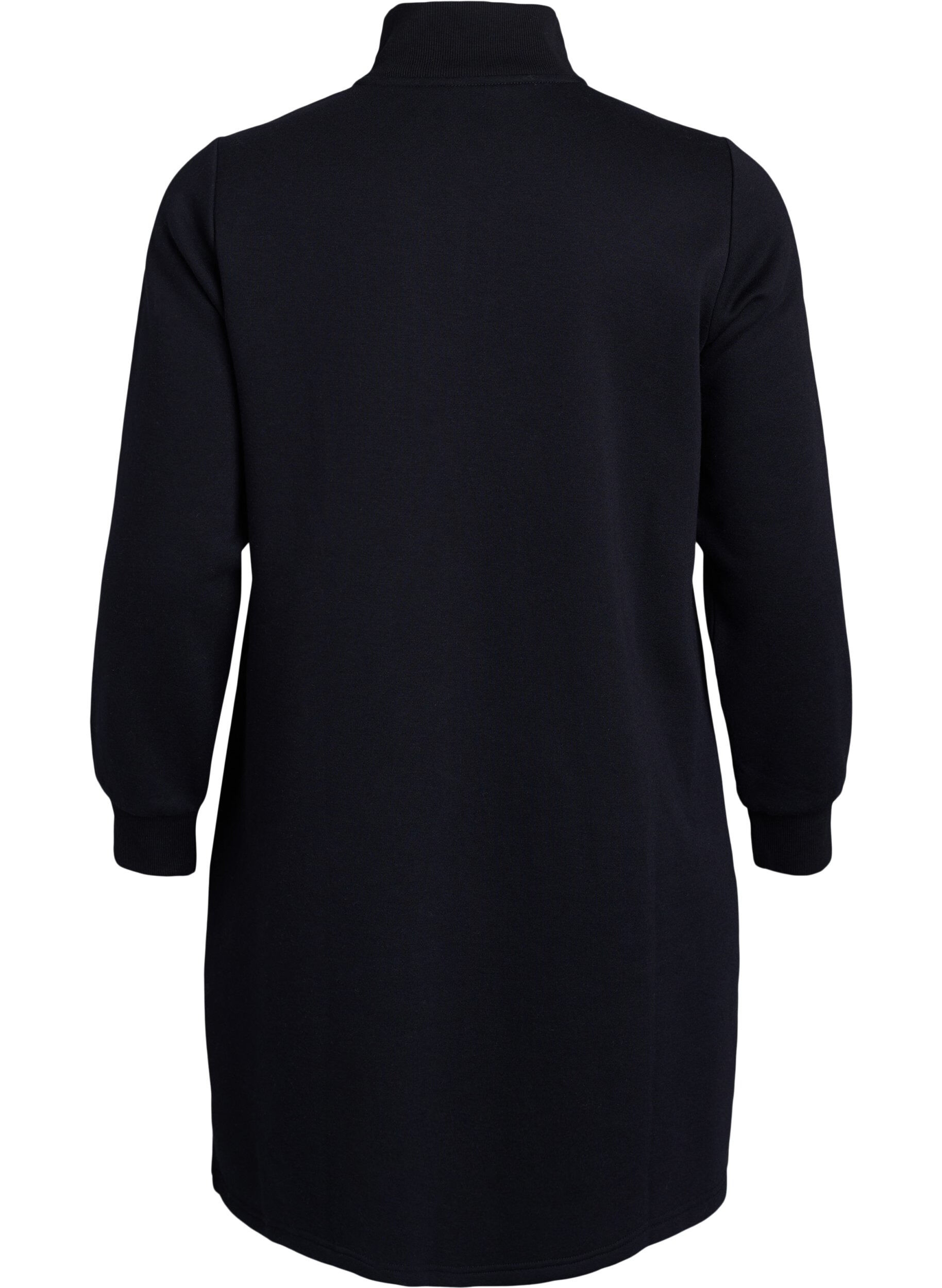 Zizzi Kurzes Sweatshirtkleid mit hohem Kragen, Schwarz, Packshot image number 1