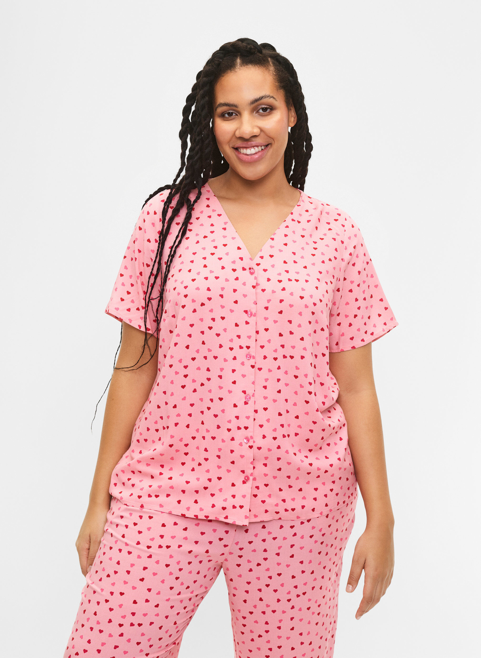 Zizzi Bedrucktes Pyjama-Oberteil aus Viskose, Rot, Model image number 0