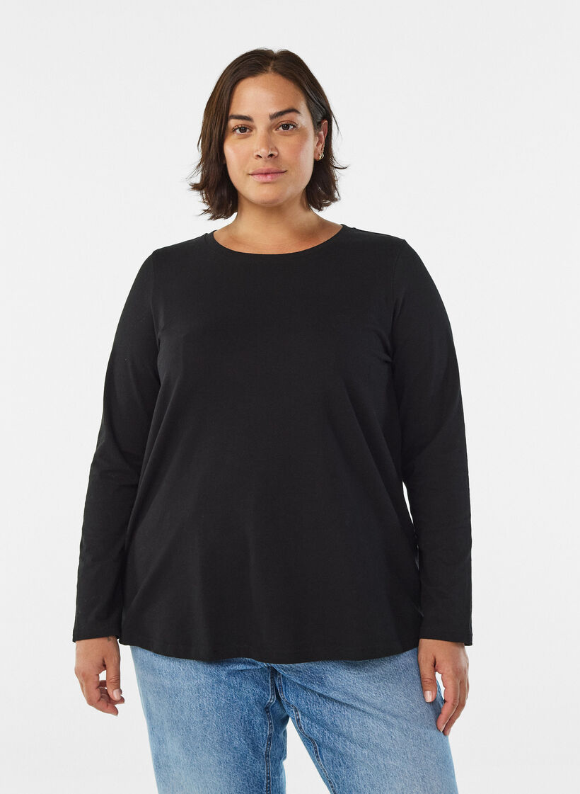 Basic Bluse aus Jersey mit langen &Auml;rmeln, Schwarz, Model image number 0