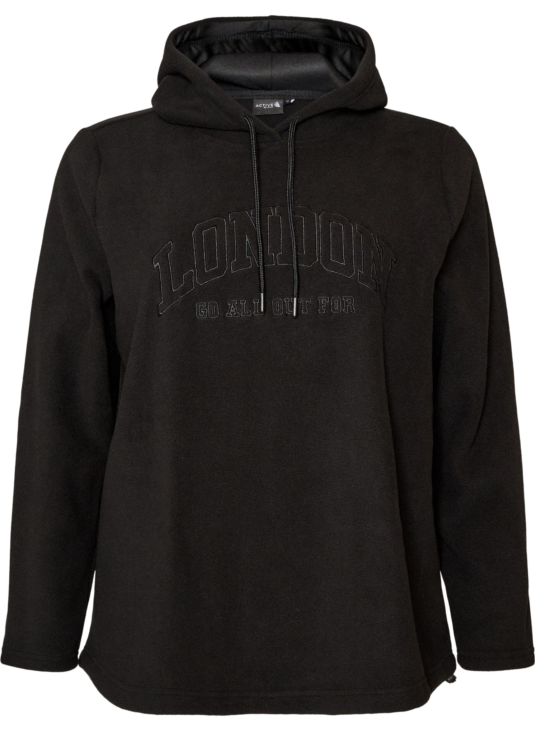 Hoodie aus Fleece mit hohem Kragen und aufgesticktem Text