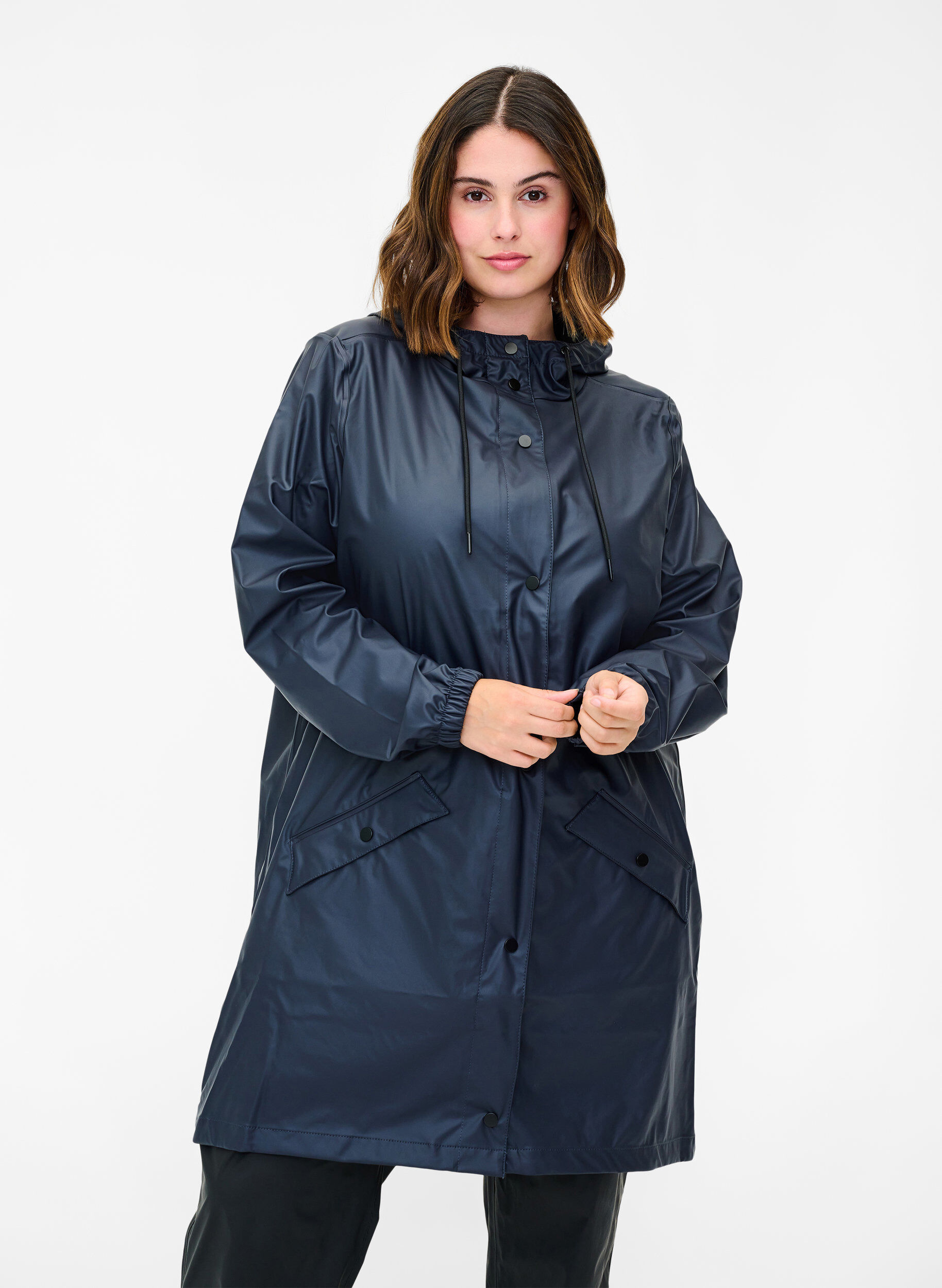 Zizzi Regenjacke mit Kapuze und Knopfverschluss, Night Sky, Model image number 0
