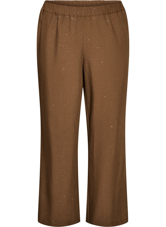 Hose mit Glitzer und weitem Bein, Braun, Packshot image number 0