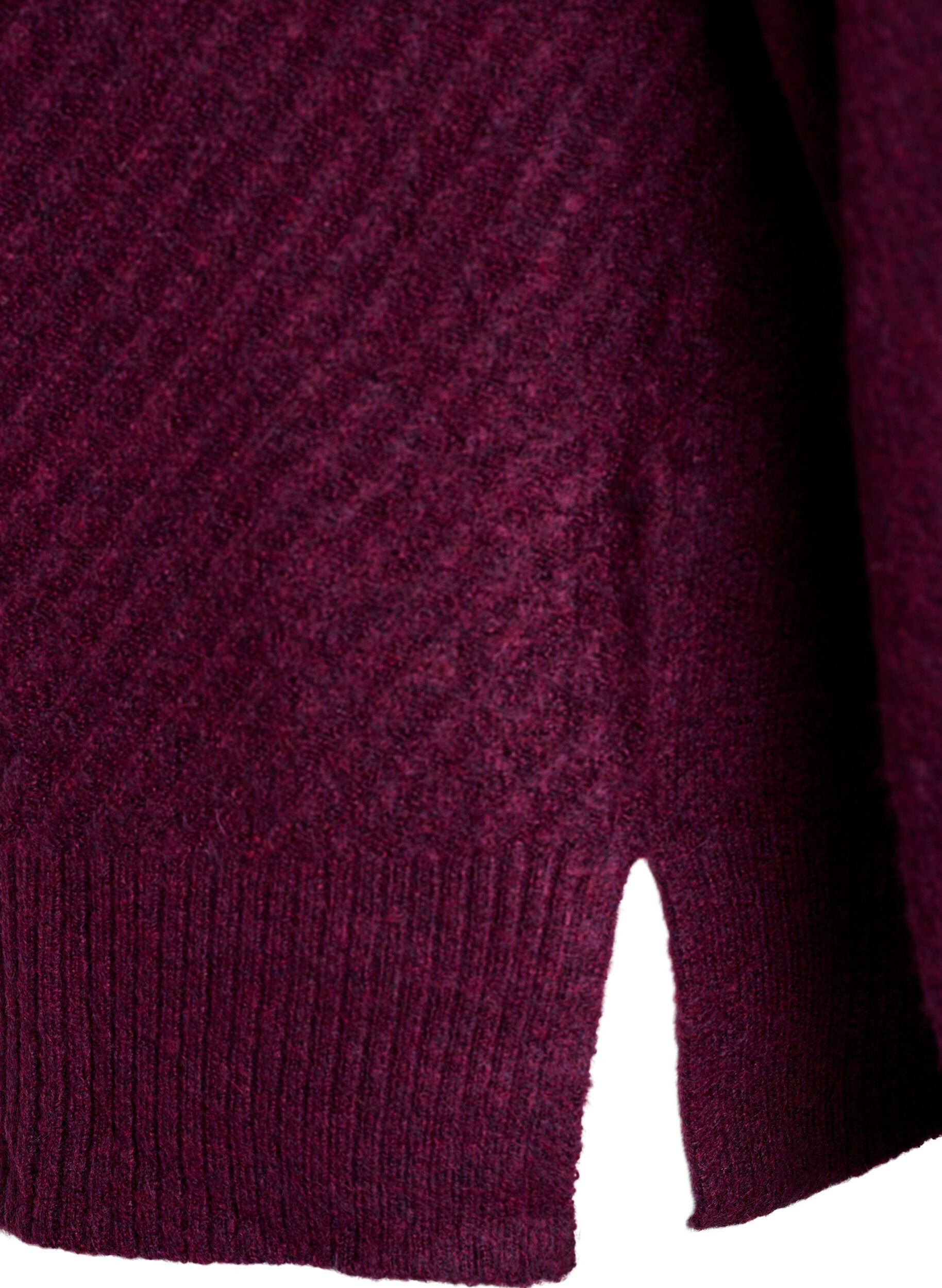 Zizzi Strickbluse mit V-f&ouml;rmigem Rippenmuster und Schlitzen, Lila, Packshot image number 3