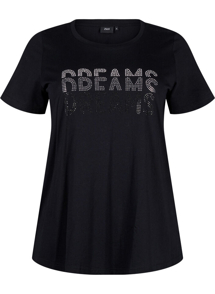 T-Shirt aus Baumwolle mit Strass-Motiv, Black w. Dream, Packshot image number 0