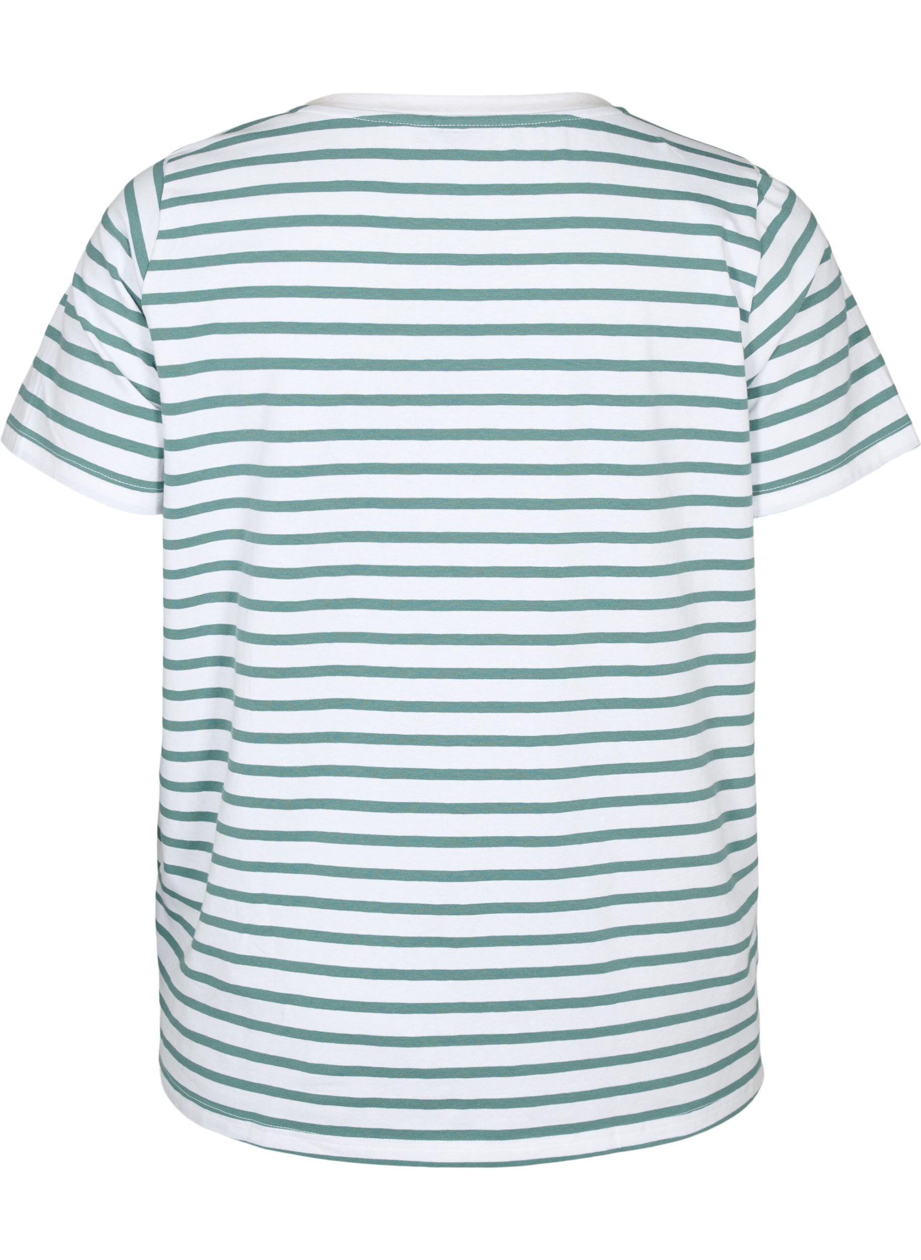 Zizzi Baumwoll-T-Shirt mit Streifen und V-Ausschnitt, B.White/SeaP.Stripes, Packshot image number 1