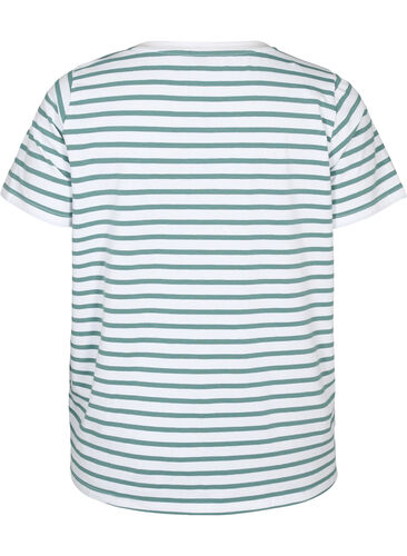 Baumwoll-T-Shirt mit Streifen und V-Ausschnitt, B.White/SeaP.Stripes, Packshot image number 1