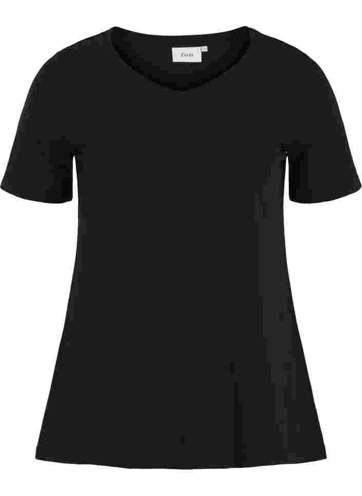 Einfarbiges basic T-Shirt aus Baumwolle, Black, Packshot