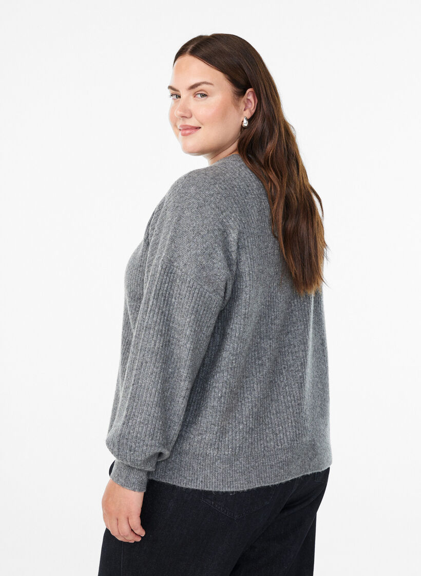 Rippenstrick Strickjacke mit Kn&ouml;pfen, Grau, Model image number 2