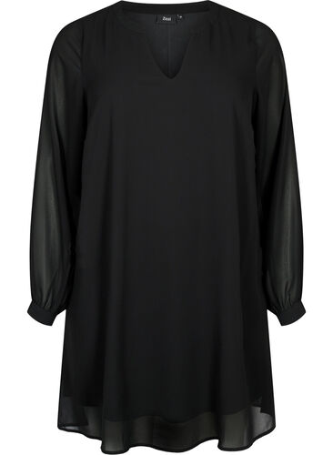 Langärmliges Kleid mit V-Ausschnitt, Black, Packshot image number 0