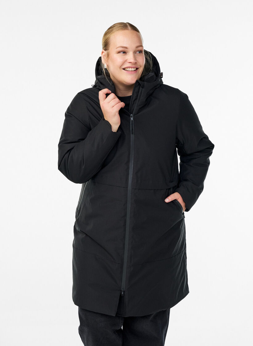 Winterjacke mit verstellbarer Taille, Schwarz, Model image number 0