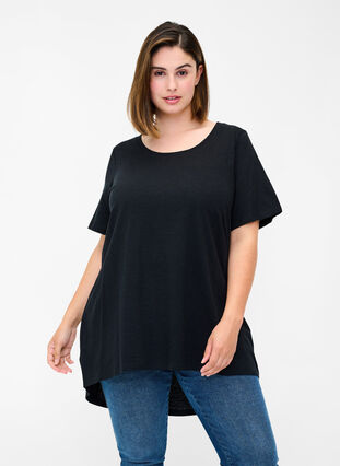 Kurzarm T-Shirt aus Baumwolle, Black, Model image number 0