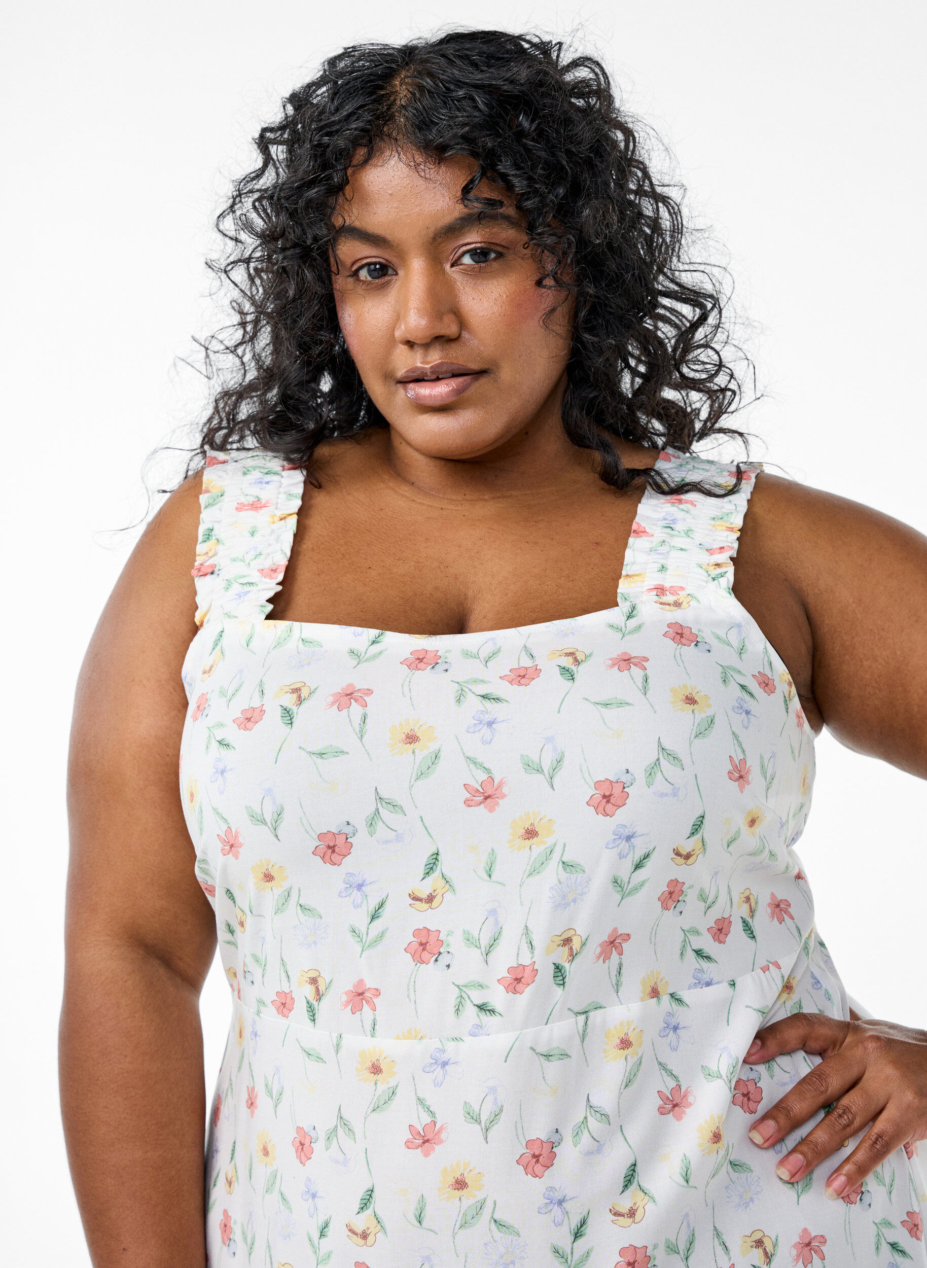 Zizzi Sommerkleid mit breiten Tr&auml;gern, Wei&szlig;, Model image number 2