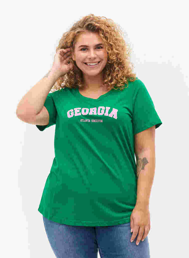 Baumwoll-T-Shirt mit Aufdruck, Jolly Green Georgia, Model