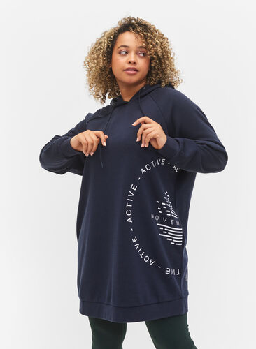 Langes Sweatshirt mit Kapuze und Printdetails, Night Sky, Model image number 0