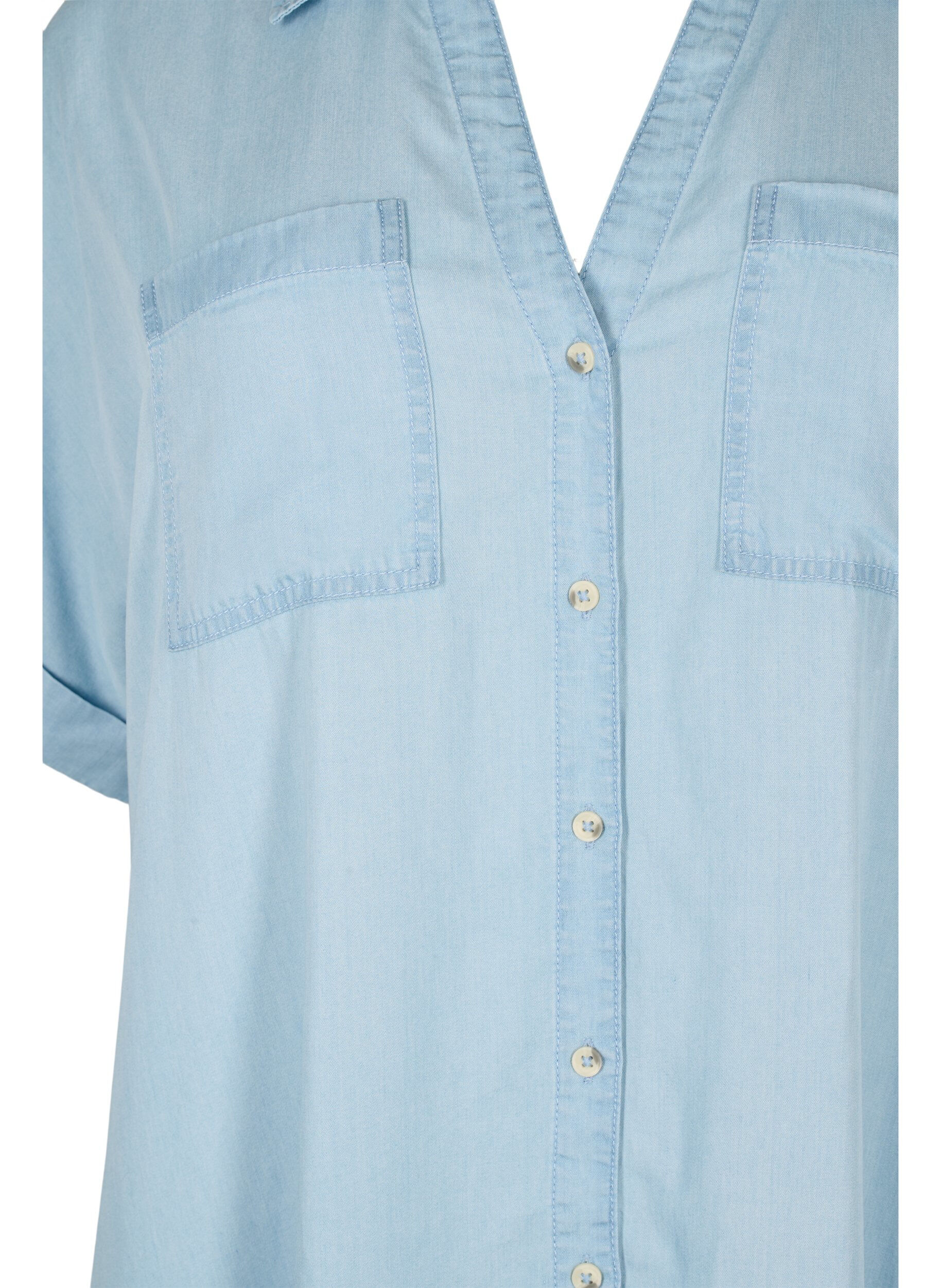 Zizzi Kurzarm-Shirtkleid aus Lyocell (TENCEL&trade;), Light blue denim, Packshot image number 2