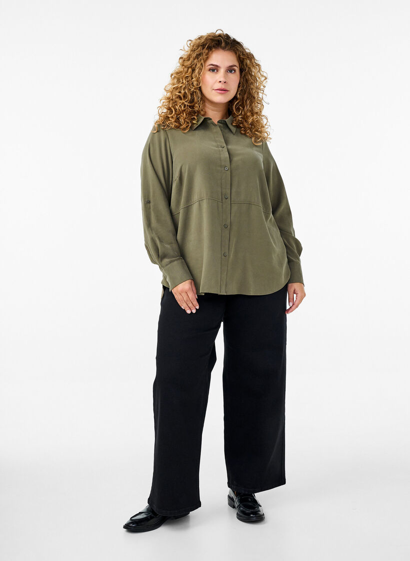 FLASH - Bluse mit Kragen und Ärmeln zum Hochkrempeln, Grün, Model image number 1