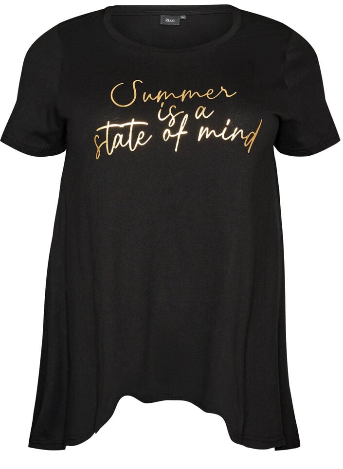 T-Shirt mit Rundhalsausschnitt und A-Linie, Schwarz, Packshot image number 0