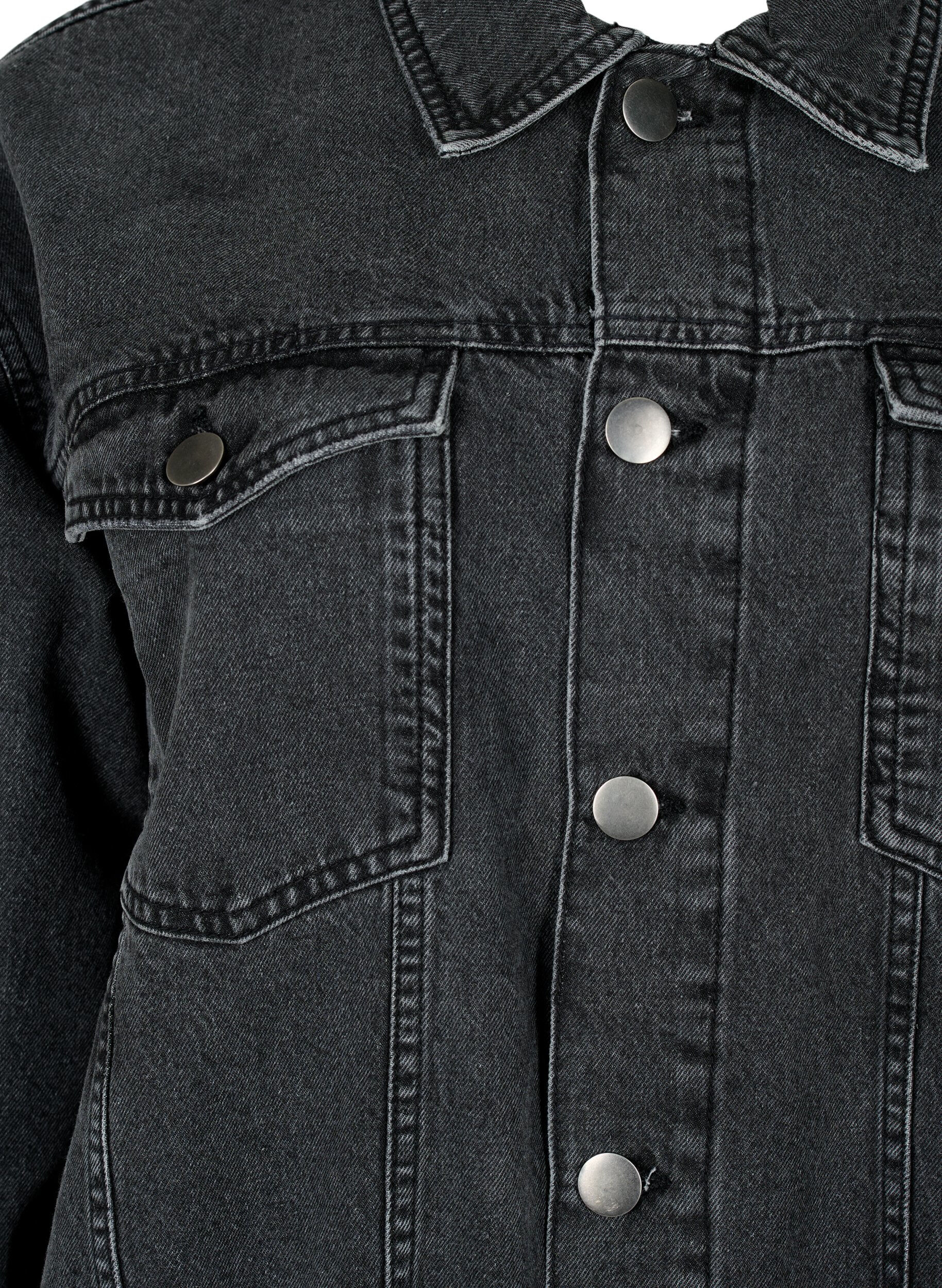 Zizzi Locker sitzende Jeansjacke mit Abnutzungsdetails, Dark Grey Denim, Packshot image number 2