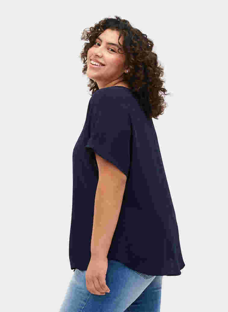 Bluse mit kurzen Ärmeln und Rundhalsausschnitt, Navy Blazer, Model image number 1