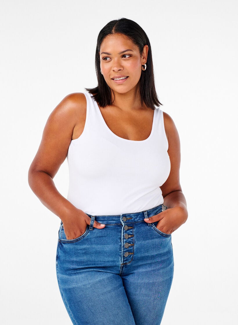 Einfarbiges basic Top aus Baumwolle, Weiß, Model image number 0