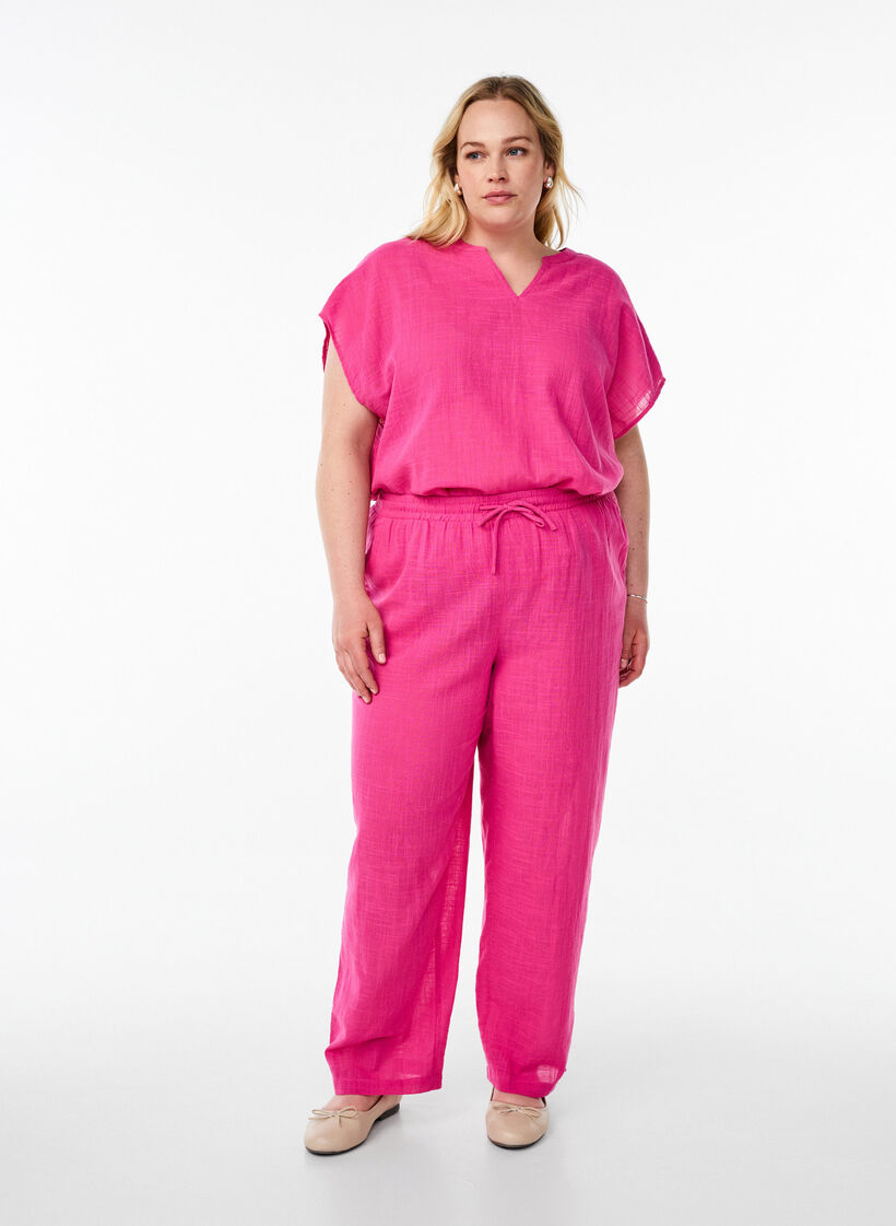 FLASH - Gerade geschnittene Hose mit hoher Taille, Pink, Model image number 0