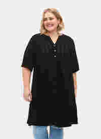 Gestreiftes Viskose Kleid mit Spitzenbändern, Black, Model