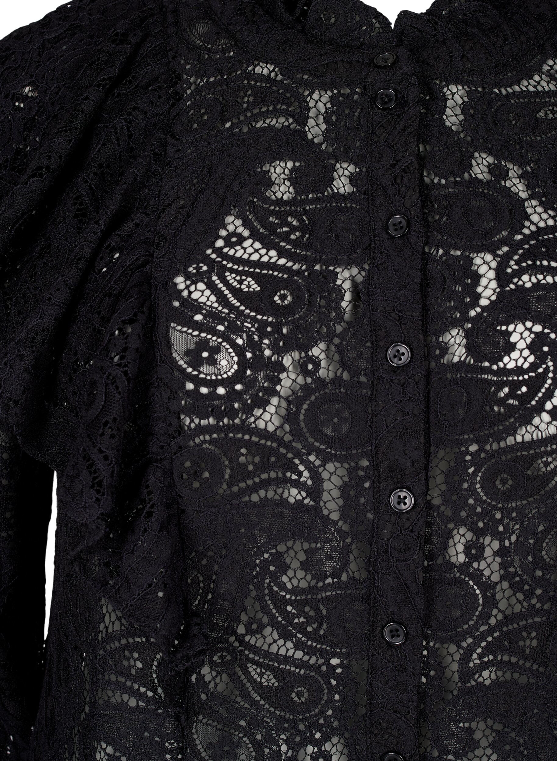 Zizzi Hemdbluse aus Spitze mit R&uuml;schendetail, Black, Packshot image number 2