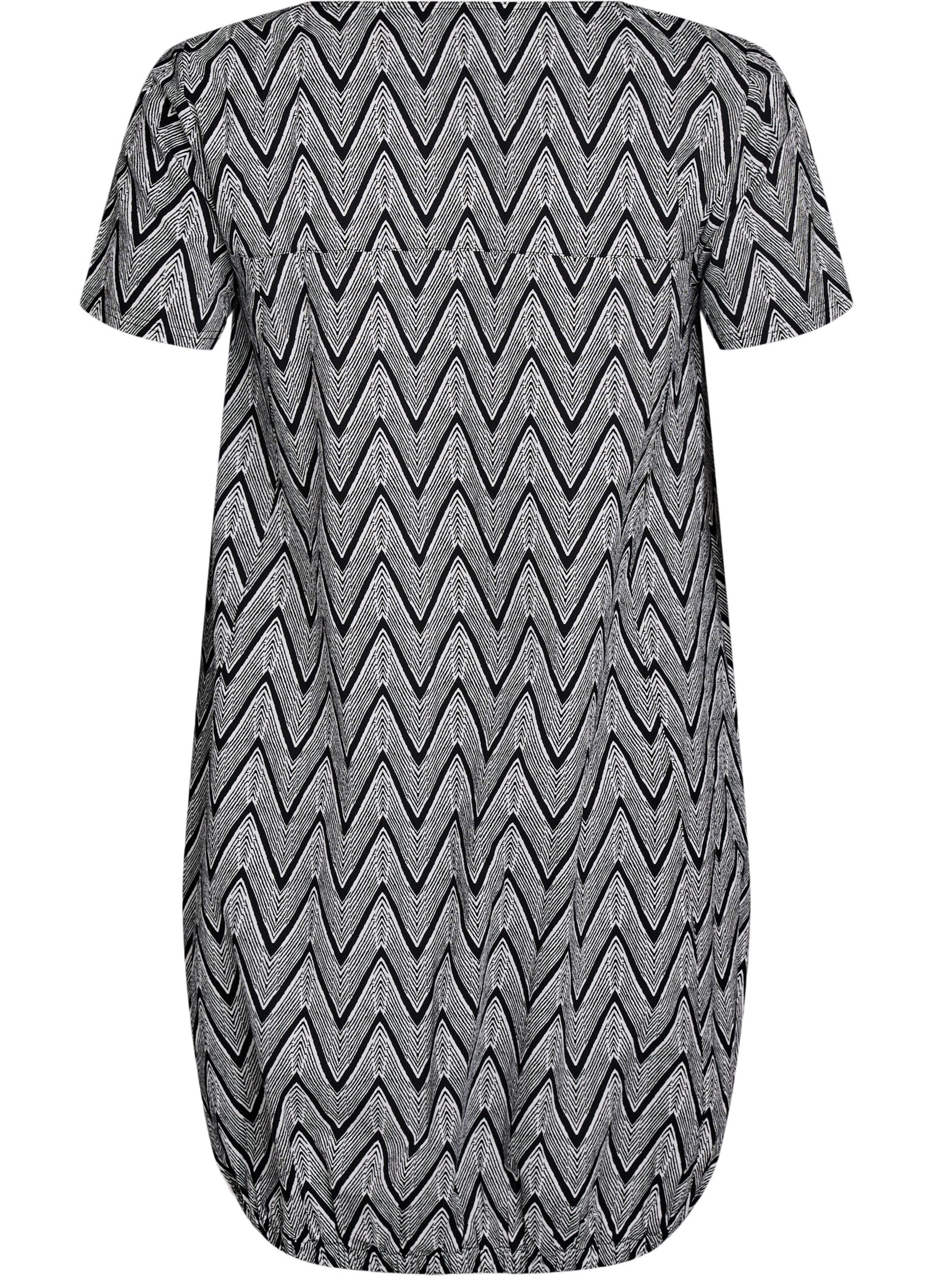 ZizziKurz&auml;rmliges Baumwollkleid mit Aufdruck, Schwarz, Packshot image number 1