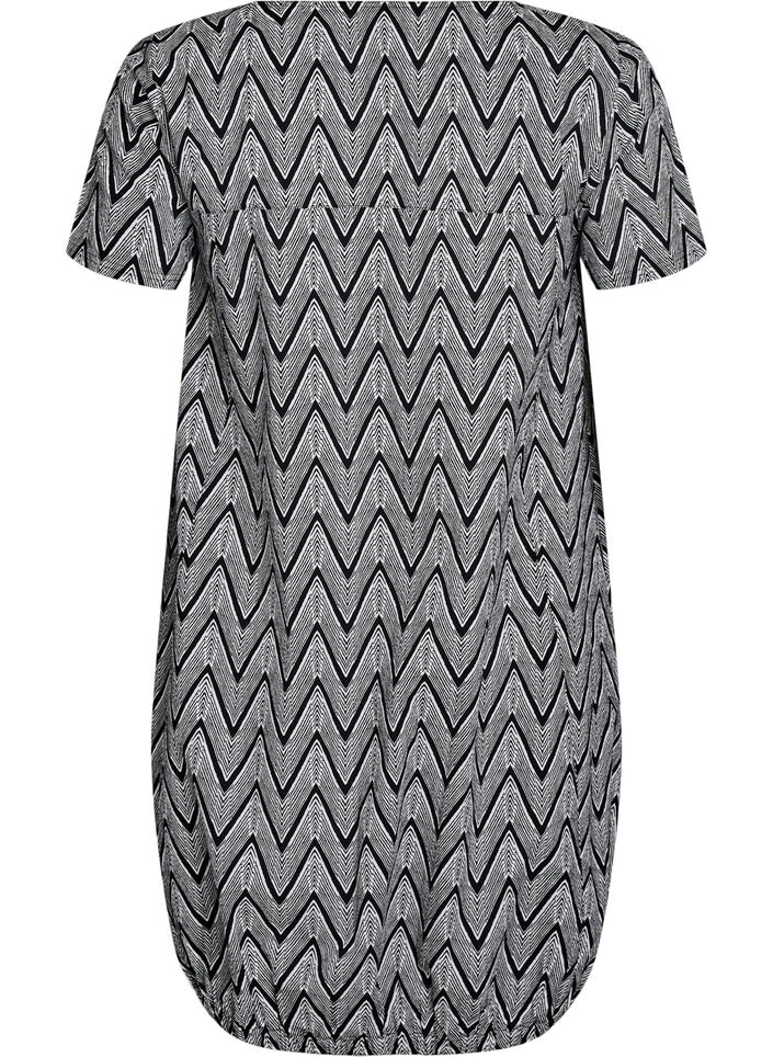 Kurz&auml;rmliges Baumwollkleid mit Aufdruck, Schwarz, Packshot image number 1