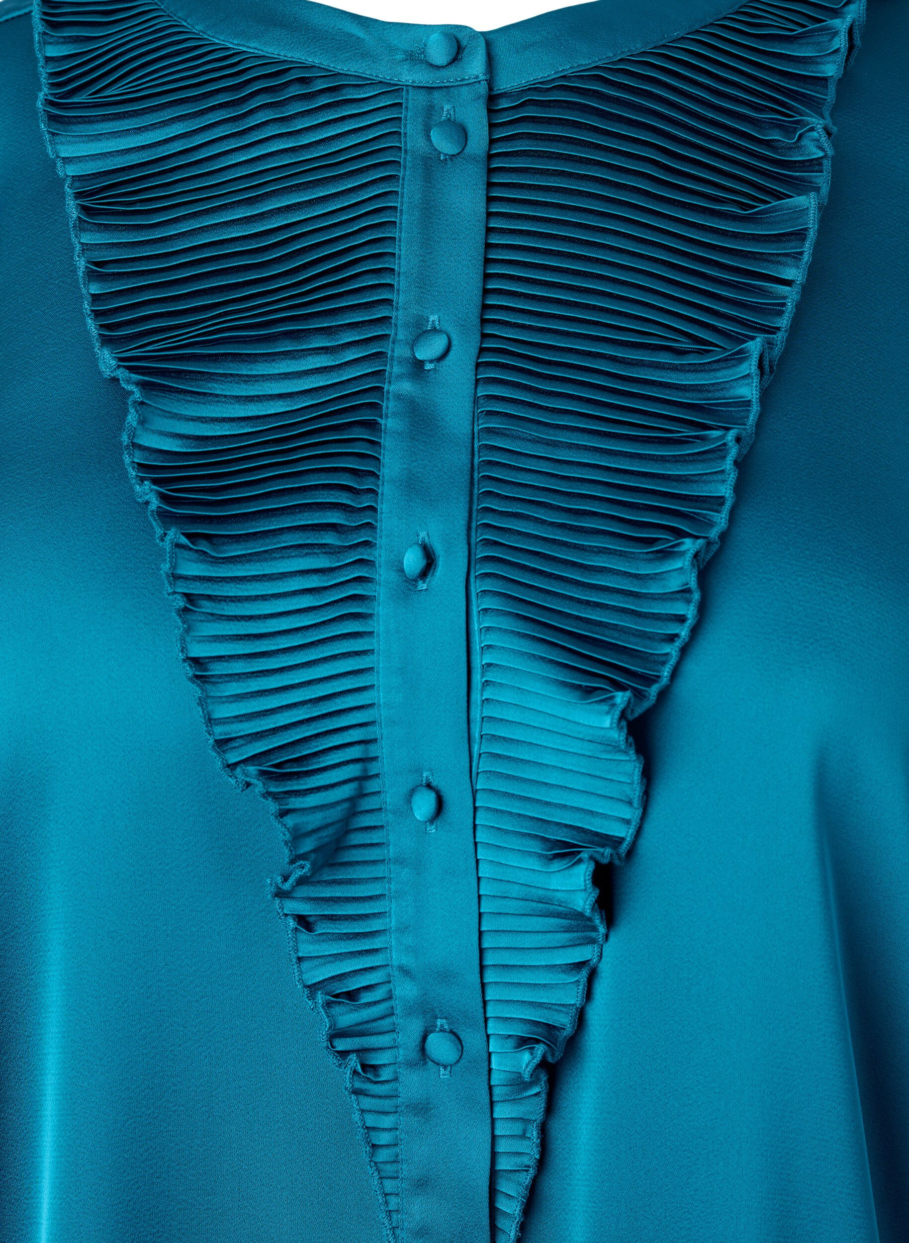 Zizzi  Hemdbluse aus Satin mit R&uuml;schen, Shaded Spruce, Packshot image number 2