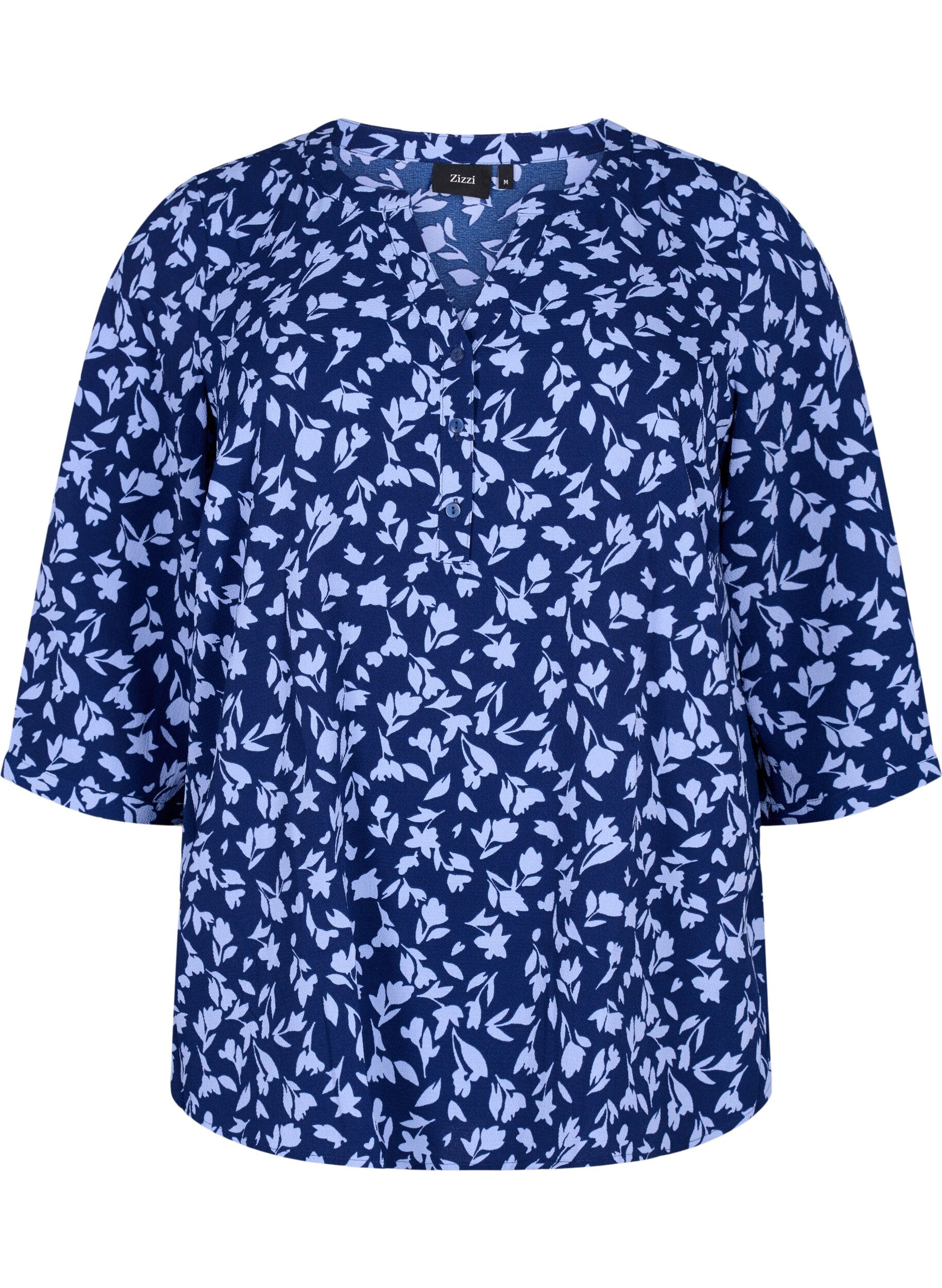 Zizzi Florale Bluse mit 3/4-&Auml;rmeln, M. Blue Flower AOP, Packshot image number 0