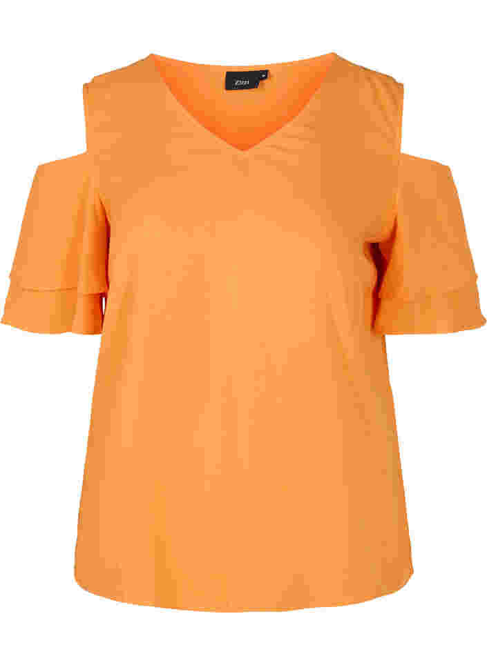 Kurzärmelige Bluse aus Viskose, Orange Peel, Packshot image number 0