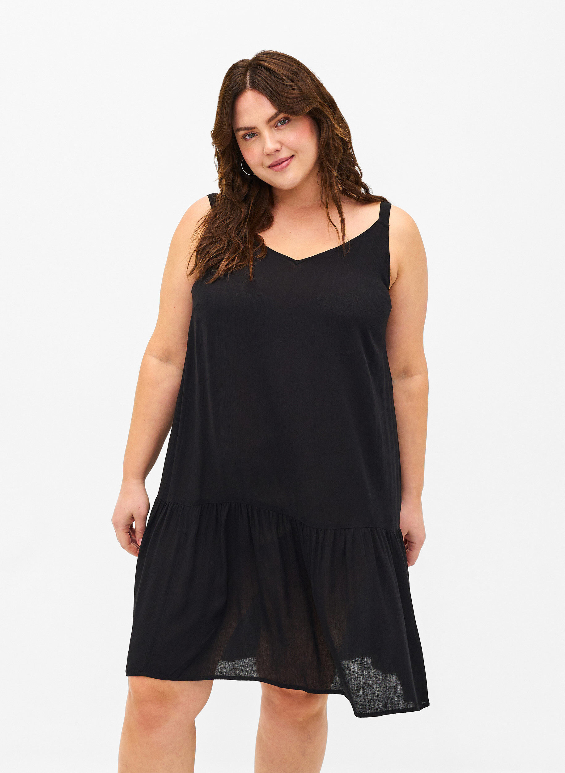 Zizzi Sommerkleid aus Viskose mit Tr&auml;gern, Black, Model image number 0