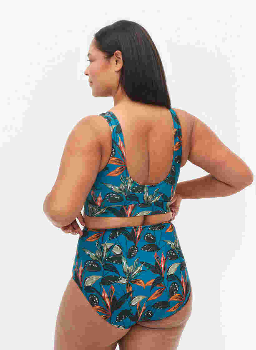 Hochtailliertes Bikiniunterteil mit Print, Leaf Print , Model image number 1