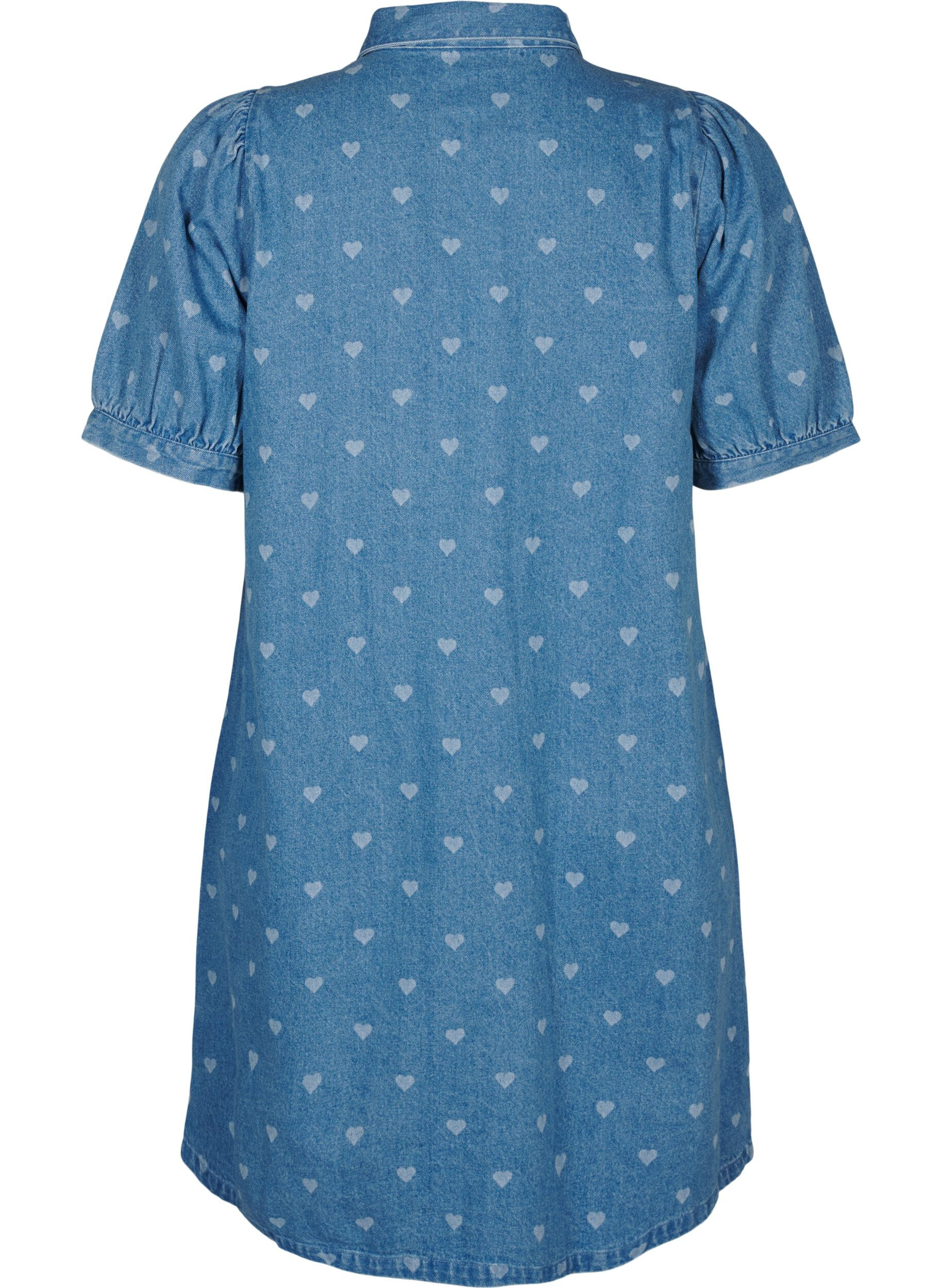 Zizzi Kurz&auml;rmliges Denim-Kleid mit Herz-Print, L. Blue D. w. Heart, Packshot image number 1