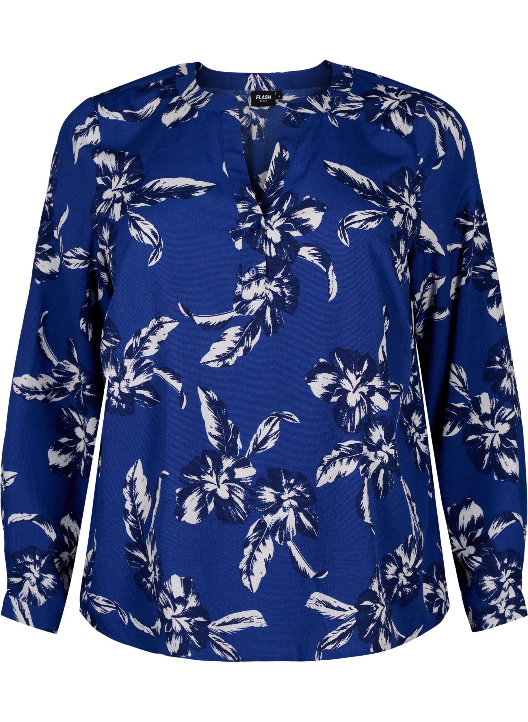 Zizzi FLASH &ndash; Lang&auml;rmlige Bluse mit Druck, Navy Blazer Flower, Packshot image number 0