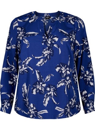 FLASH – Langärmlige Bluse mit Druck, Navy Blazer Flower, Packshot image number 0