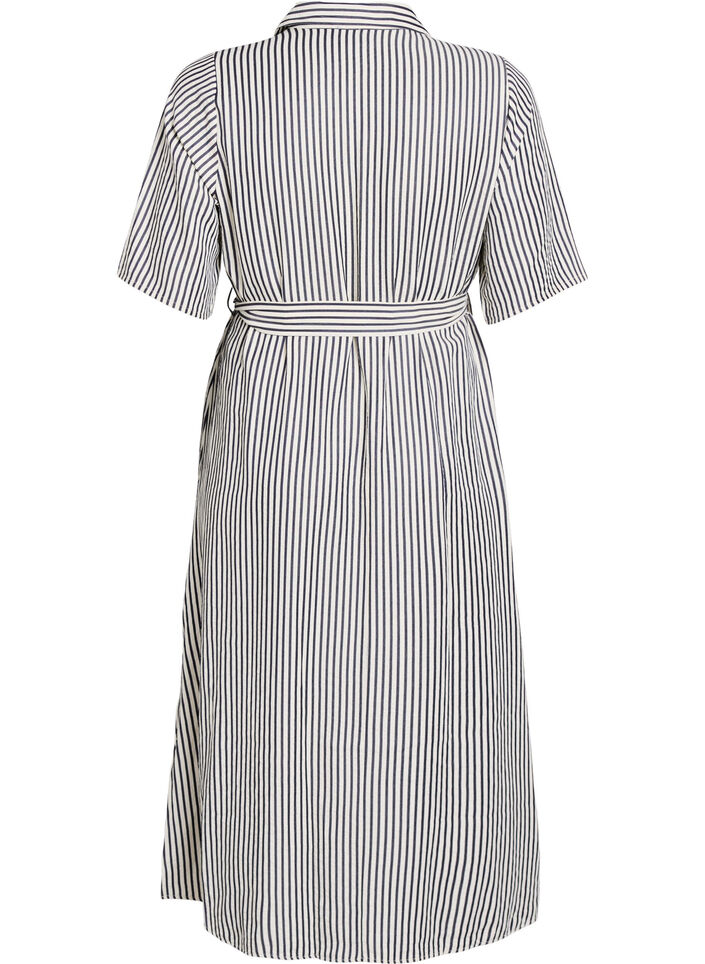 Kn&ouml;chellanges Hemdblusenkleid mit Bindeg&uuml;rtel und Streifen, Schwarz, Packshot image number 1