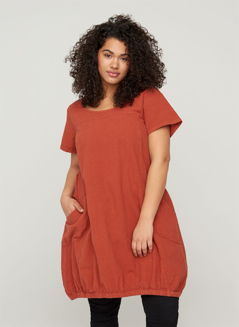 Kurzarm Kleid aus Baumwolle, Orange, Model image number 0